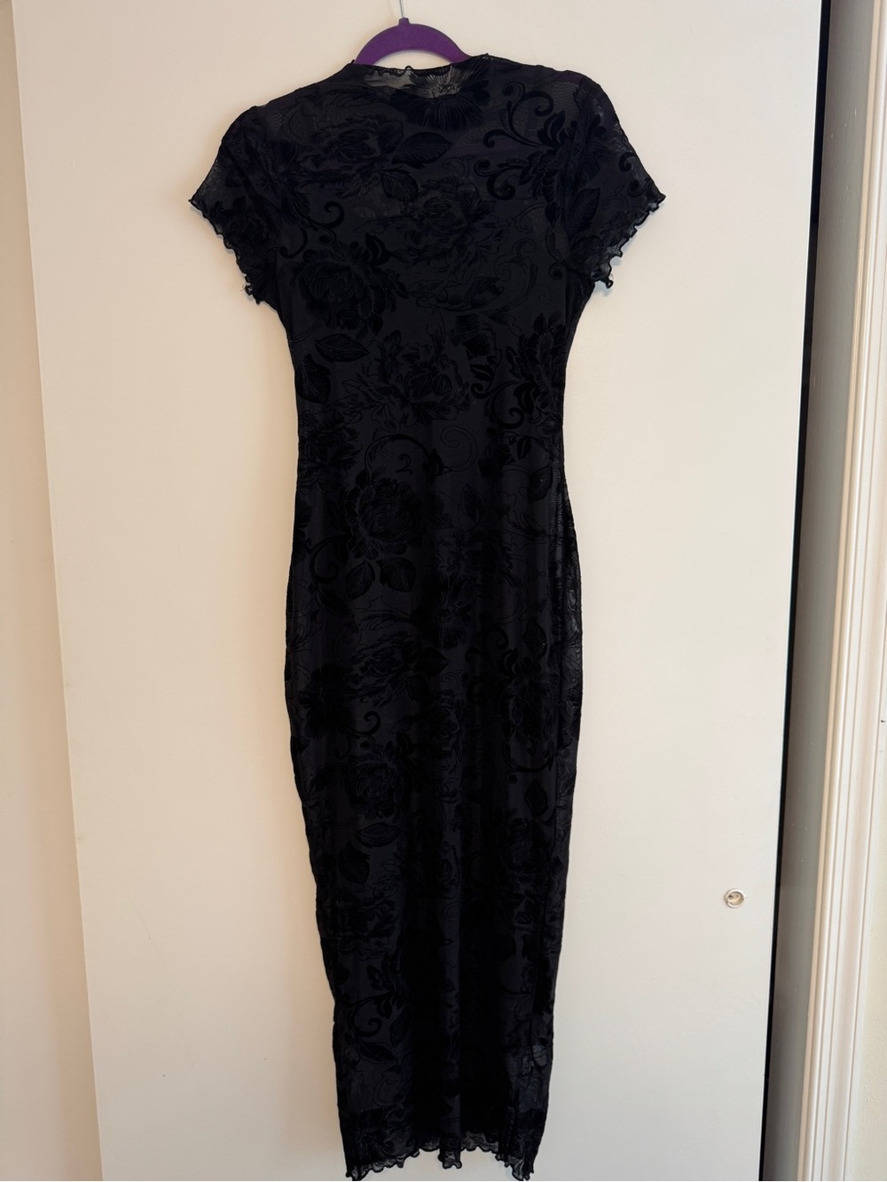 PinkBlush Black Floral Lace Short-Sleeve Maternity Midi Dress